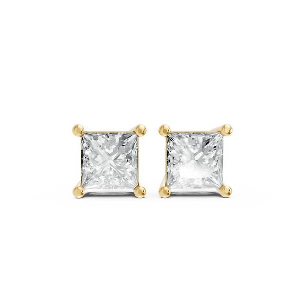 NEW AAMIAA women's princess shape 4 prong push back studs in gold plated sterlin